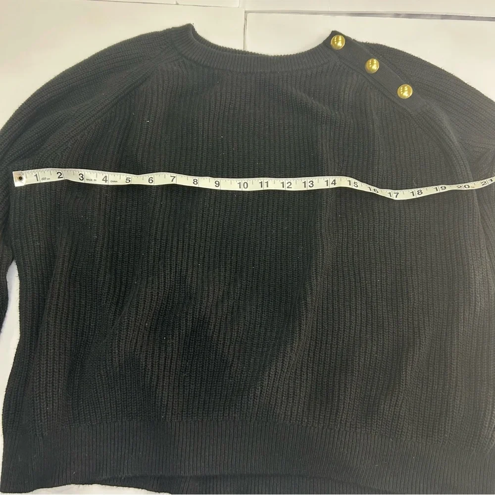 J. Crew Crew Neck Black Sweater with Gold button detail. Women’s Large